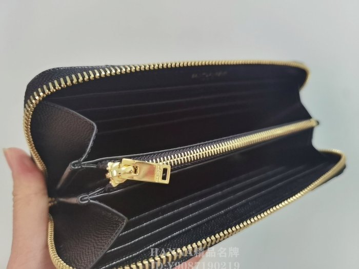 HANNA精品YSL Saint Laurent 聖羅蘭 牛皮 拉鏈長夾 金色logo皮夾女士錢包 358094 現貨