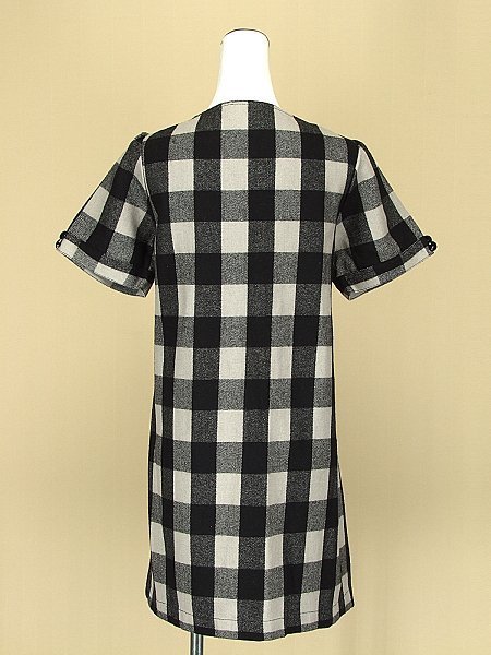貞新 OLIVEdesOLIVE 日本專櫃 黑色格紋圓領短袖毛料針織洋裝F號(42972)