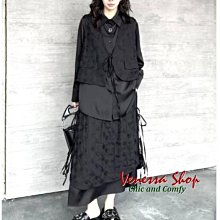 小V私家~ 歐單 新款 暗黑山本風 舒適絲棉 女の復古蕾絲緹花兩件式套裝 長袖上衣+裙子大碼 (G1601)