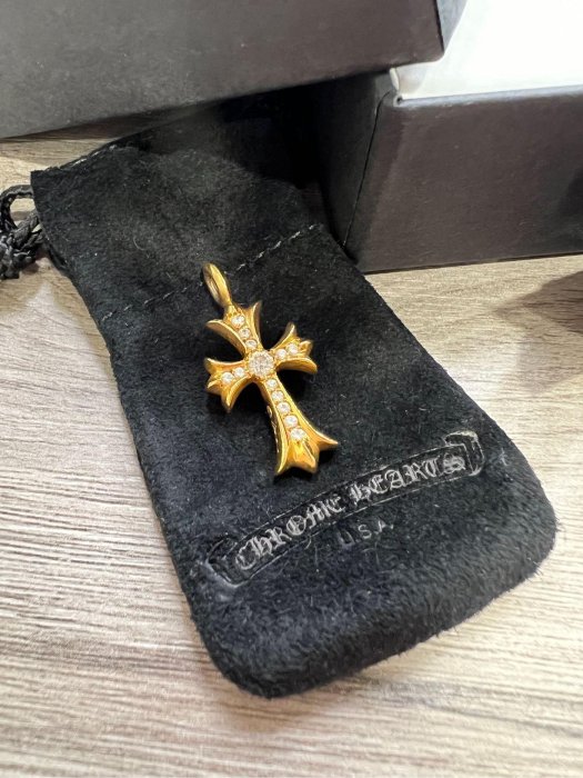 Chrome Hearts 克羅心 22K 十字花 鑽 墜飾CHARM - TINY CH CROSS - F / GL