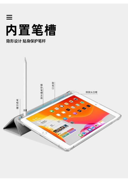 發票 四角氣曩 筆槽透明軟殼 3折  ipad 7/8/9 Air 3/4 10.2 10.5 11 吋 智能休眠保護套