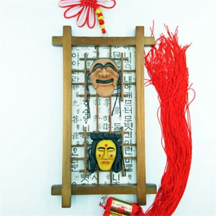 特賣-韓國相框假面民俗工藝品掛件木框韓式家居墻壁掛飾朝鮮族紀念品