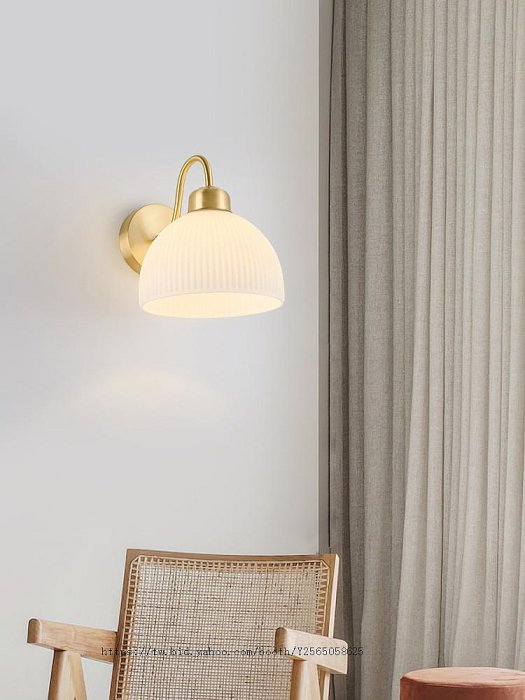 北歐床頭燈現代極簡輕奢全銅日式風格玻璃過道客廳背景墻臥室壁燈