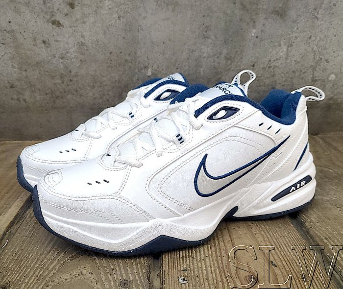 『 SLW 』415445-102 男 NIKE AIR MONARCH IV 白藍 皮革 經典 氣墊 運動休閒鞋 24