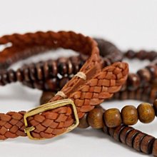 南◇三件組 tan leather and beaded bracelet 民族風 手鍊 手環 手飾 皮繩 木珠 編織