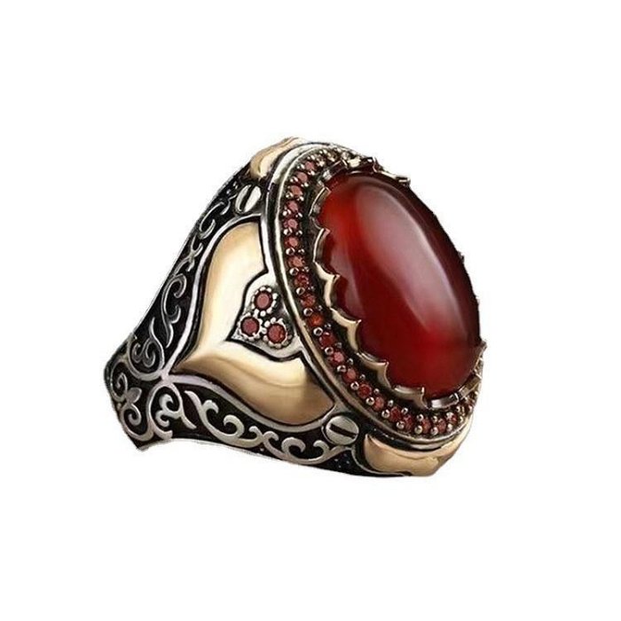 熱銷戒指 | 時尚個纏繞瑪瑙石戒指男女 簡約鑲嵌紅寶石宮廷風歐美流行手飾品 男生-寶藏包包