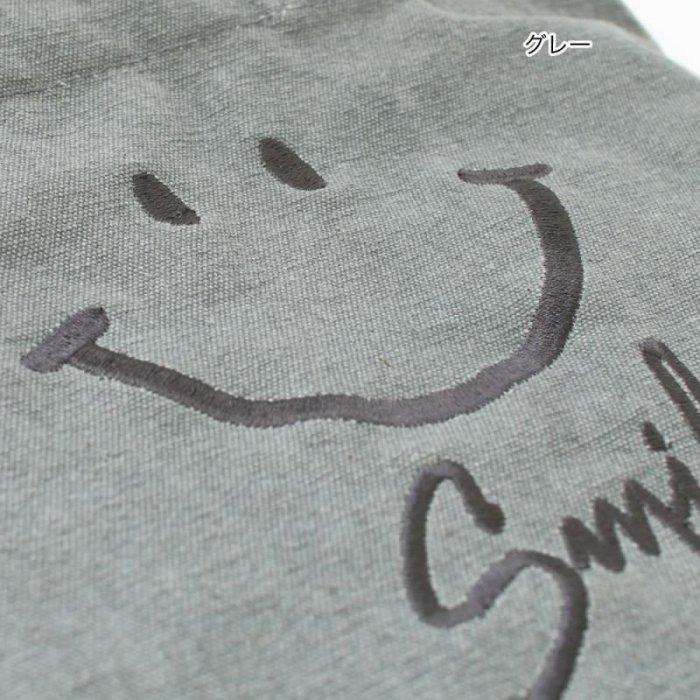 沛吉兔日貨館。日本直送台灣現貨 微笑臉 刺繡 smile 托特包 帆布提袋 便當袋 環保袋 飲料袋 手提袋 灰色 藍色