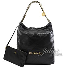 【茱麗葉精品】預購商品 CHANEL 專櫃商品 AS3262金屬大LOGO牛皮束口金鍊肩背包.黑/大