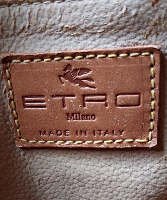 《 義 大 利 Etro 皮 革 古 董 手 提 肩 背 • 兩 用 古 董 包 • 經 典 佩 斯 利 圖 騰 》