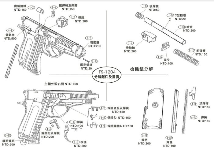 【磐石】FS 華山1204 小45 CO2槍原廠客訂零件專用賣場(現貨供應)