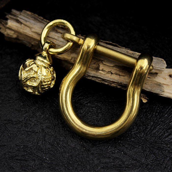 鯉魚珠黃銅鑰匙扣 實心黃銅珠 黃銅馬蹄扣（中號）