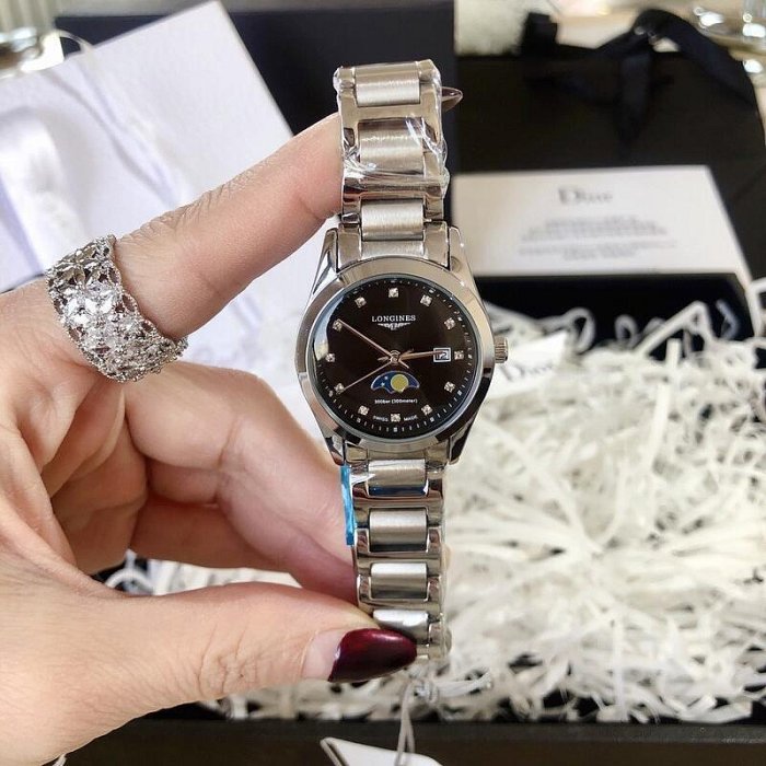 直購#浪琴LONGINES 康柏系列石英女錶 鋼帶手錶 高品質 女士商務腕錶 浪琴 水鬼