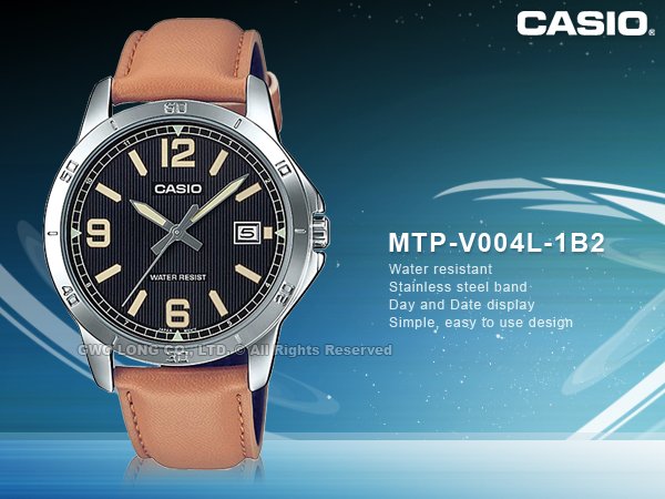 CASIO 卡西歐 國隆 手錶專賣店 MTP-V004L-1B2 男錶 指針錶 皮革錶帶 MTP-V004L