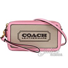 【茱麗葉精品】全新精品 COACH 專櫃商品 CI026 燙印LOGO帆布拼接手提/雙拉鍊斜背包.粉邊 現貨