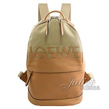 【茱麗葉精品】全新精品 LOEWE 專櫃商品 Round 小牛皮拼接帆布雙肩休閒後背包.淺褐 現貨