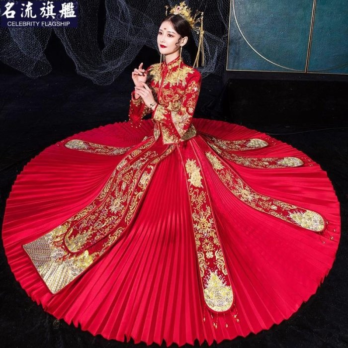 京華春秀結婚服飾秀禾服 S-2XL 結婚 新娘服款禮服婚紗女中式秀禾春喜慶名流