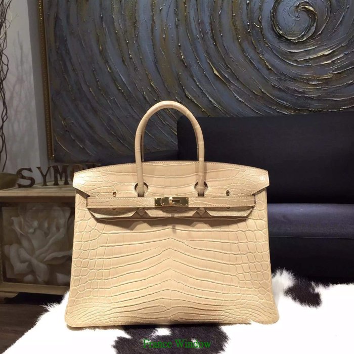 France Window 愛馬仕Hermes 35Cm 柏金包 Birkin 1C 杏色 兩點 霧面鱷魚