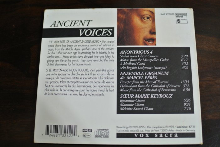 CD ~ ANCIENT VOICES VOX SACRA ~ 1995 HARMONIA MUNDI 290608