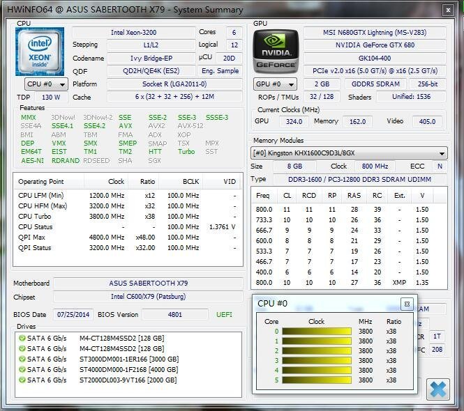 【含稅】Intel Xeon E5-2667 v2 3.2G QD2H 6C12T 2011 ES不顯CPU 一年保