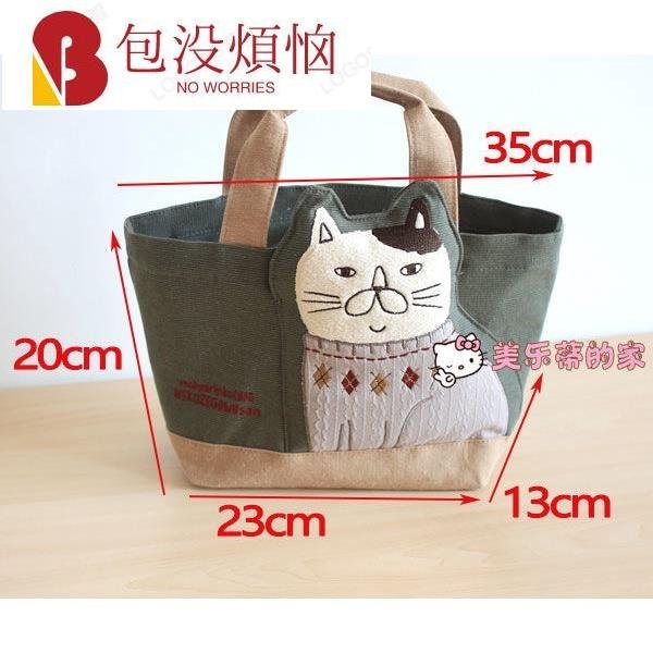 貓咪帆布包 小提包 牛仔藍貓咪手提包 棉布便當包 餐袋 小提袋 小拎包 雜物提包 環保購物袋 精美帆布包-包沒煩惱