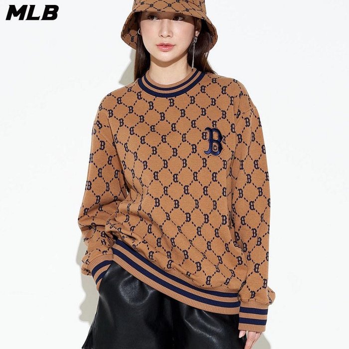 MLB 長袖大學T MONOGRAM 老花系列 波士頓紅襪隊 (3AMTM0724-43BGD)