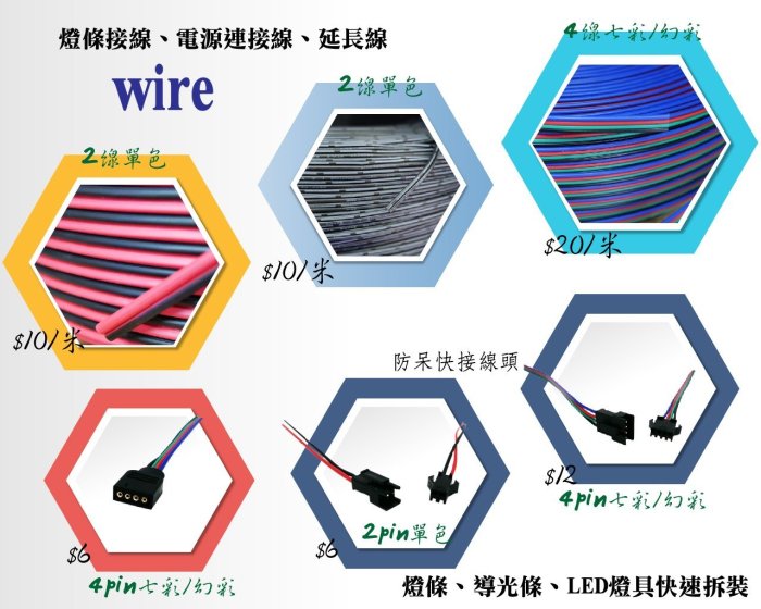 綠能基地㊣七彩電源線 電線 四色接線 4PIN 延長電線 燈條電源線 電源線 燈條接線 延長線