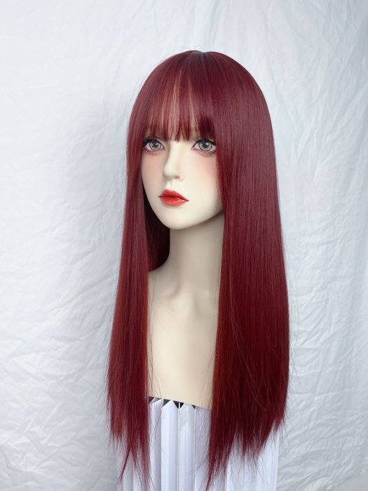 全頂假髮 假髮女長髮空氣劉海紅色自然lolita網紅甜美長直髮全頭套式XC029