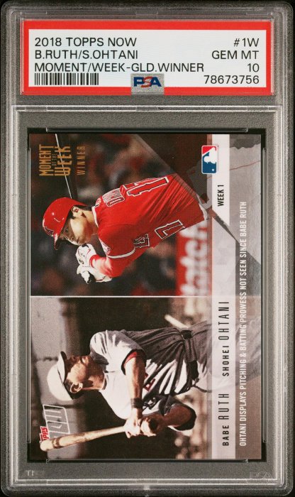 大谷翔平 2018 Topps Now Moment Of The Week #1W Babe Ruth貝比魯斯/Shohei Ohtani "GOLD"版