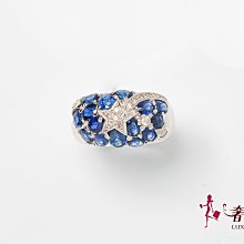 ＊奢華大道國際精品＊【J0975】3.13CT 天然藍寶石繁星造型白K鑽戒 13號