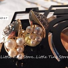 Little Ting Store 德國進口古董珠寶珠光5小珍珠愛心葉金色底金屬耳環夾式螺旋夾耳環貼耳飾