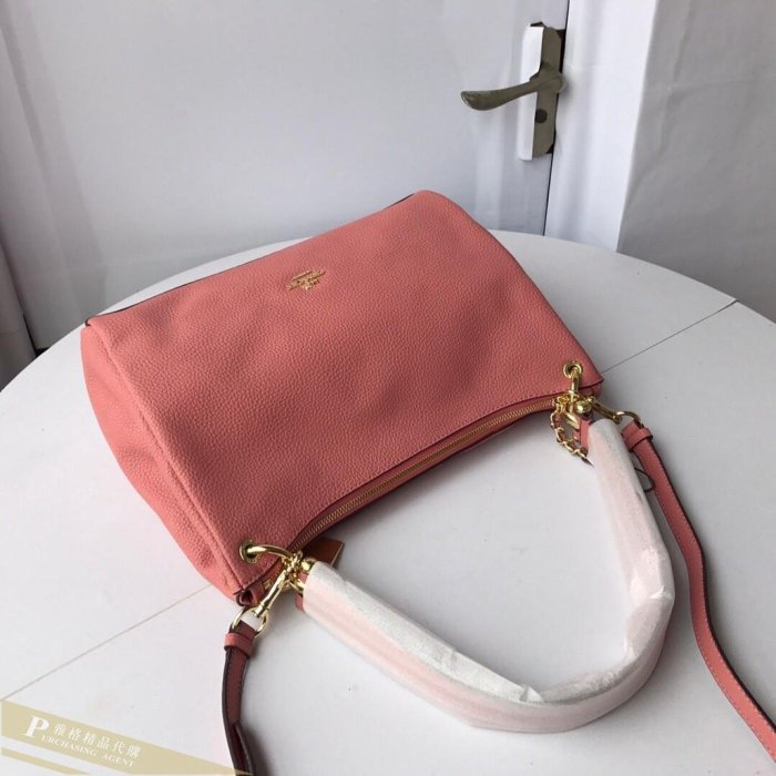 雅格精品代購 COACH 寇馳 28966 牛皮月亮包 單肩包 手提包 粉色斜背包美國代購