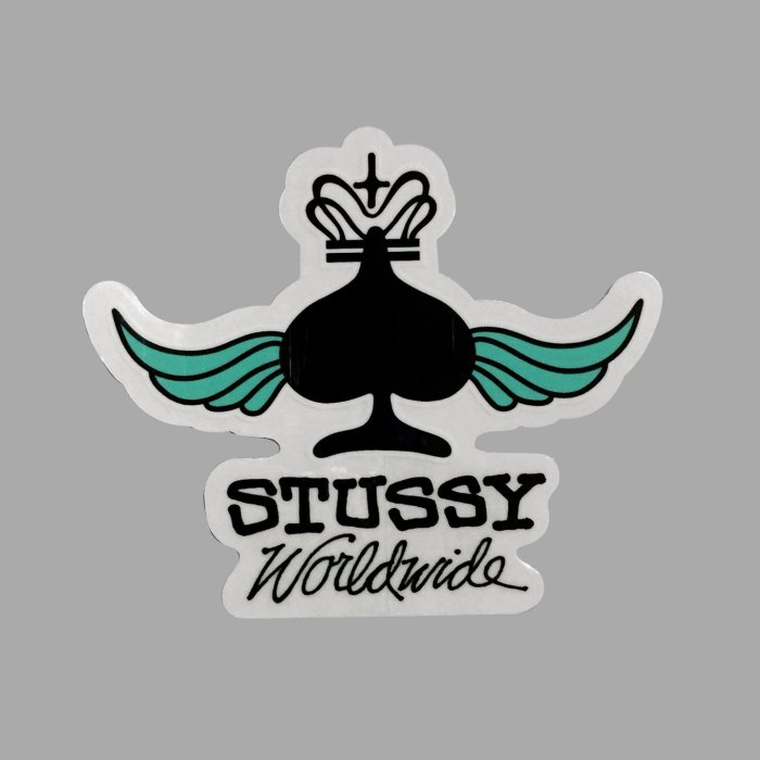 ☆HAru☆ STUSSY WING'D OUT DECAL STICKER 黑桃 綠 翅膀 貼紙 機車貼 137394