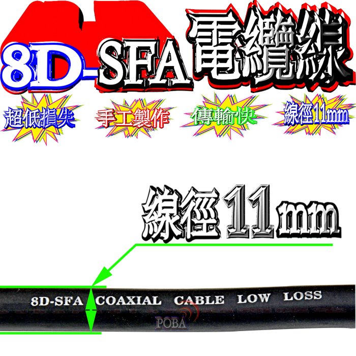 ☆波霸無線電☆8D-SFA 6米同軸電纜線 155條高密度地網編織 手工製作 無線電電纜線 基地台大貨車電纜線