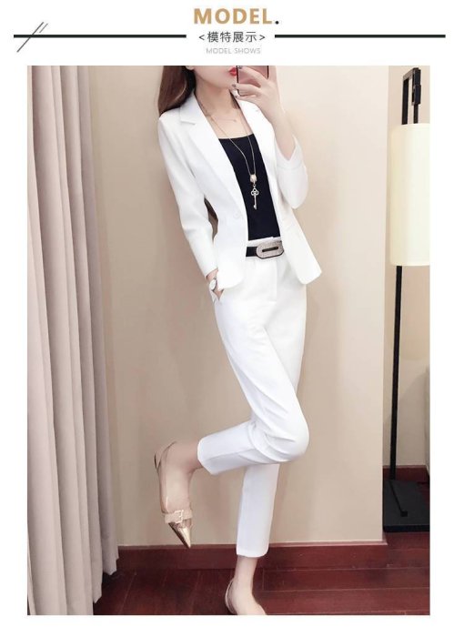 小西裝套裝送吊帶白色小西裝套裝女2021春秋韓版時尚氣質英倫風兩件套潮lif13317