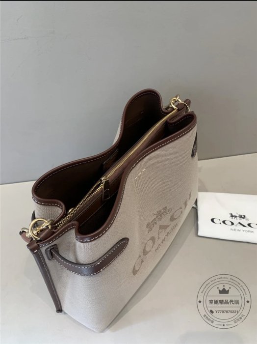 空姐精品代購 美國直郵 COACH CH190 Hanna shoulderbaq 蔻馳奧萊新款馬鞍色帆布 小號女士 水桶包 單肩斜挎 手提女包 側背包 附購證