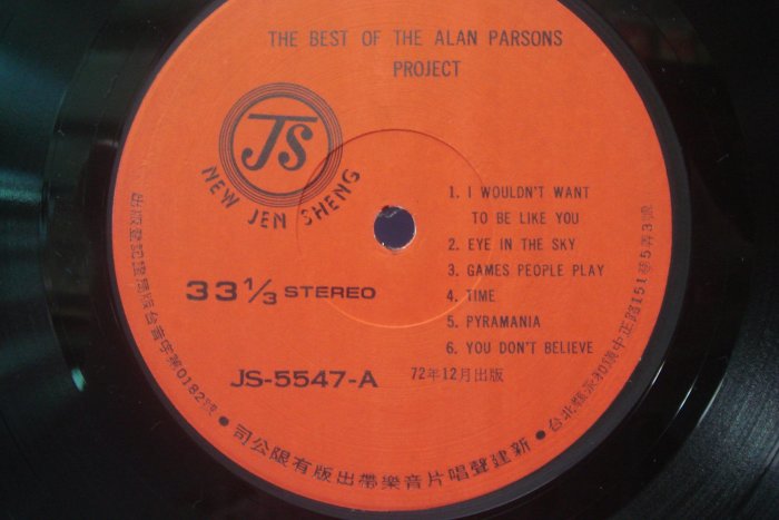 早期西洋黑膠唱片THE BEST OF THE ALAN PARSONS "PROJECT" 新建聲72.12出版
