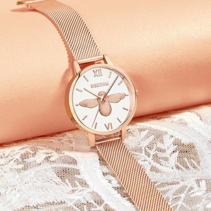 男士手錶 耐頓NEKTOM女士手錶時尚潮流白搭小蜜蜂防水石英女錶腕錶