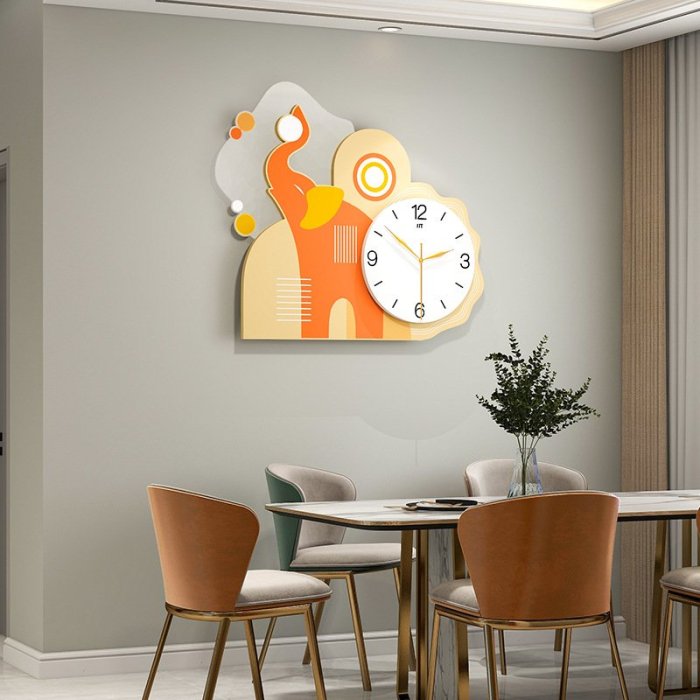 時鐘網紅創意福象相伴掛鐘現代簡約鐘表高檔家用客廳餐廳裝飾時鐘掛墻