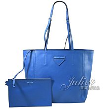 【茱麗葉精品】全新精品 PRADA 1BG209 經典LOGO撞色小牛皮購物大托特包.藍 現貨