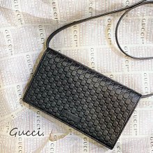 二手旗艦 GUCCI 黑色 WOC 牛皮 壓紋 MINI LOGO 手拿包 斜背包(中友店)