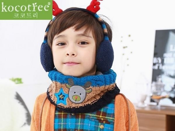 寶貝時尚配件屋 秋冬 新款 男女童 寶寶 圍脖 聖誕 彩色 拼接 針織 保暖 兒童 麋鹿 KQ13071