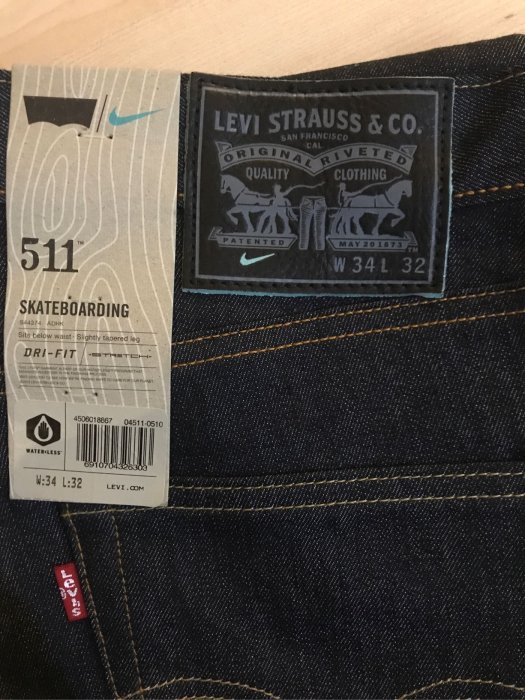 快速出貨 現貨 全新 未拆 Nike SB x Levi's 511 Skateboarding Collection