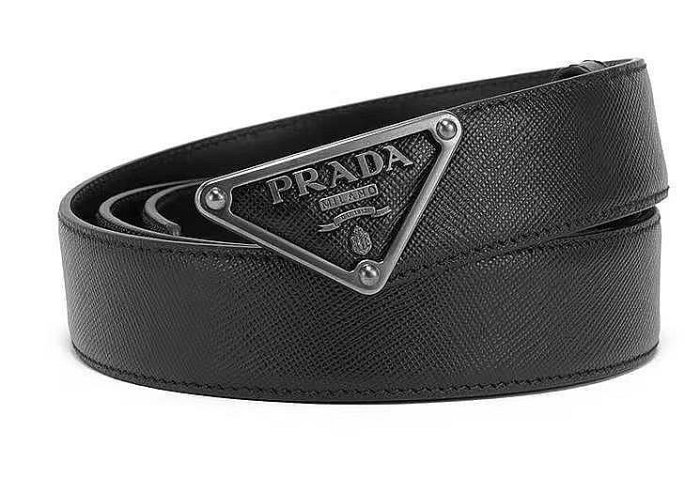 Outlet特惠 PRADA 普拉達 男士休閑腰帶 三角形標志牛皮皮帶 簡單大方 下單請備注尺寸