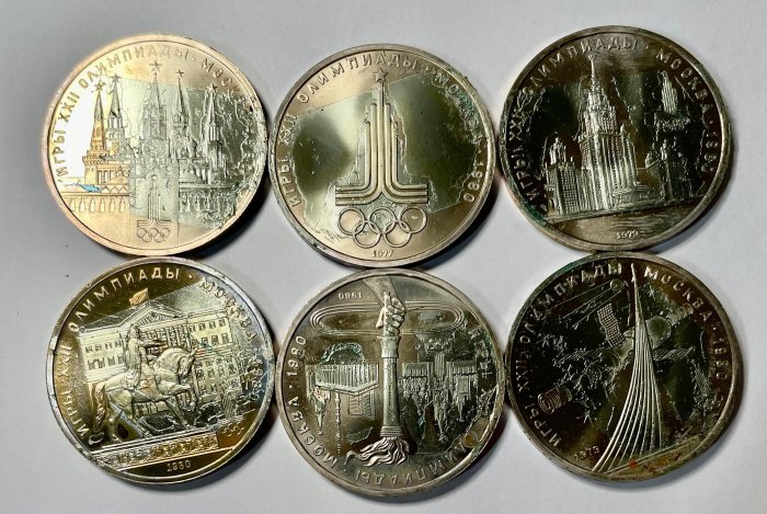 【週日21:00】29~DP1~前苏联1980年奧运纪念币6枚/套, 表面有沾黏, 如圖