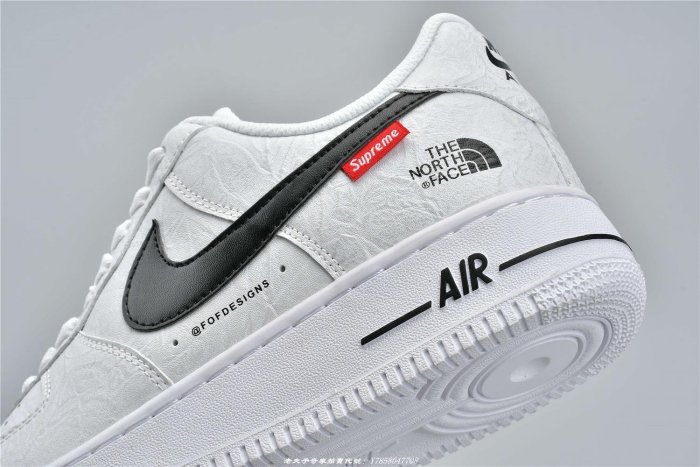 Nike Air Force 1 Af1 Supreme 黑白手抓紋皮革厚底低幫滑板鞋Ar3066