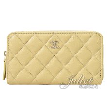 【茱麗葉精品】全新商品 CHANEL 專櫃商品 AP0226 經典雙C菱格紋小牛皮拉鍊中夾.鵝黃 現貨