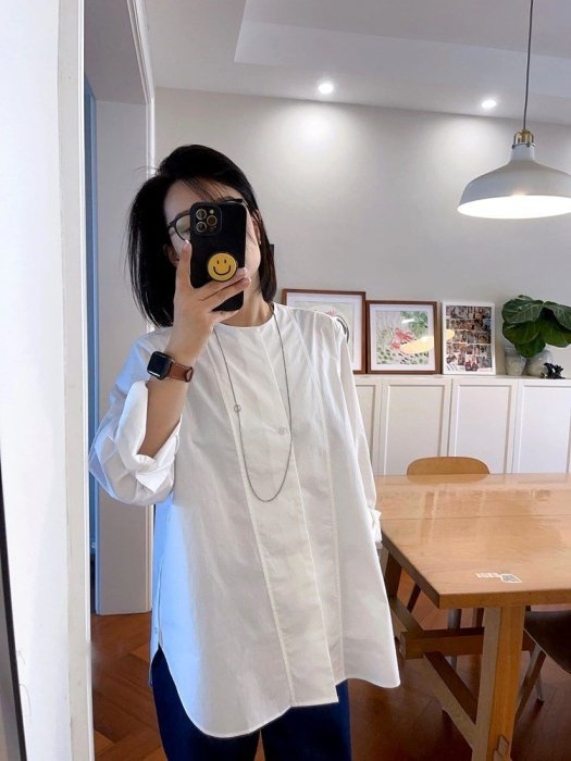 🌸Angela🌸2023年簡約時尚洋氣高級感小眾寬鬆百搭圓領白色襯衫上衣 (230722)