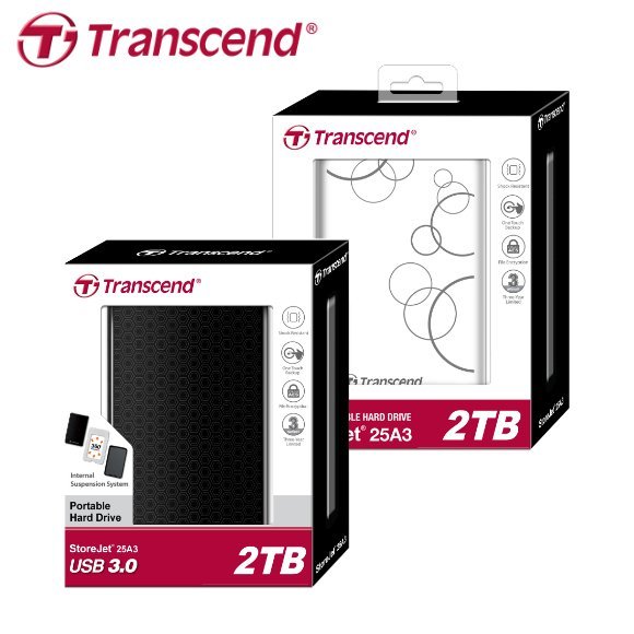 [保固公司貨] 創見 2TB StoreJet 25A3 USB3.0 2.5吋 行動硬碟 (TS-25A3-2TB)