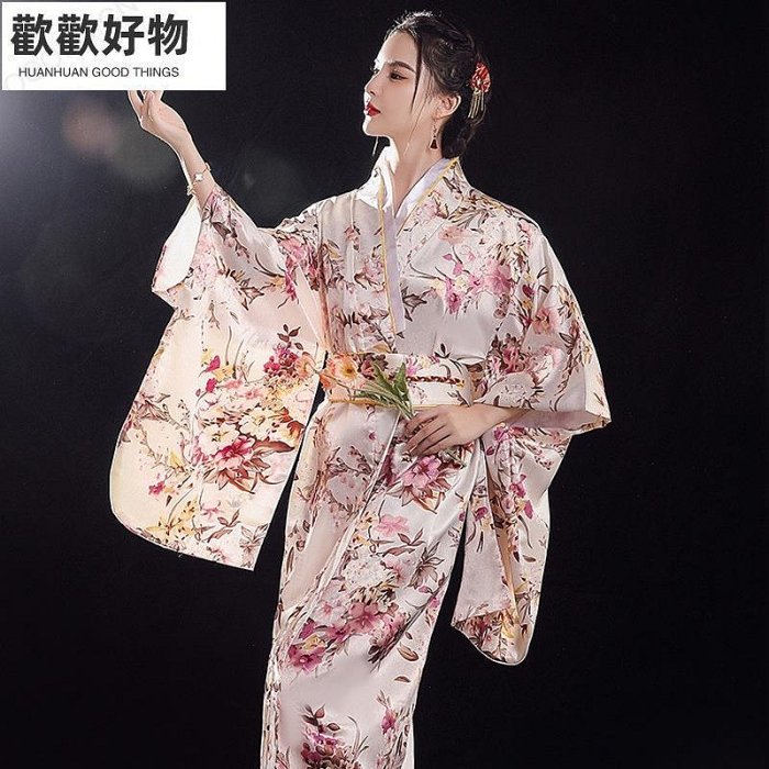 日式和服 睡衣女士綢緞大尺碼睡袍浴袍家居服~歡歡好物~