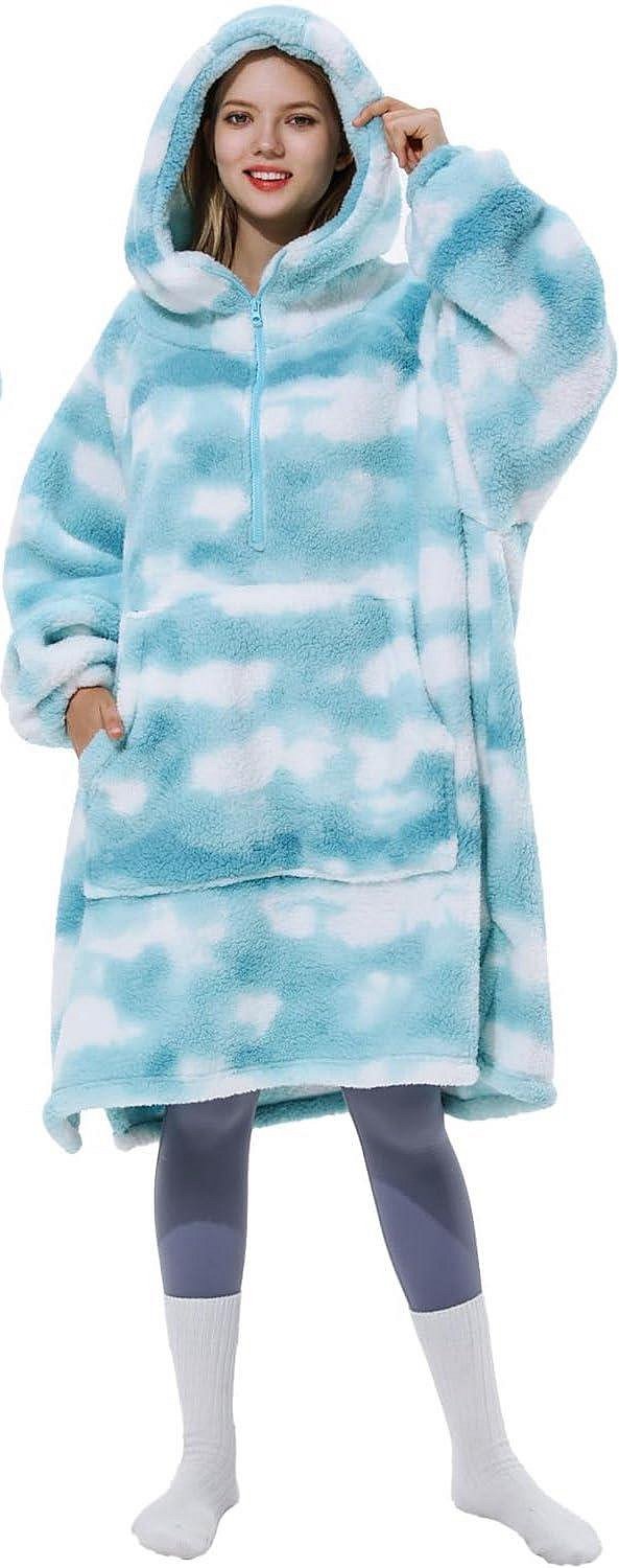 Light Blue Tie-Dye Blanket Hoodie